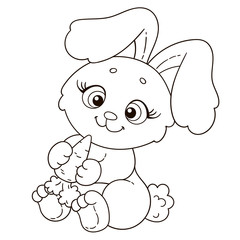 Cute little bunny. Coloring book page for children.