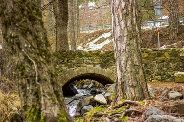 Road Bridge over the stream, in the mountain forest a small road bridge across a stream the beginning of the water falls in Mount Troodos, Cyprus