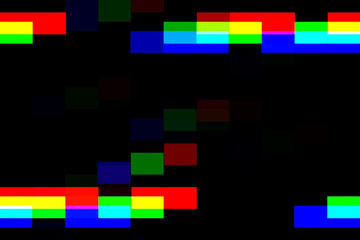 Multicolored rectangular pixels on a black background. Glitch effect. Bad tv. Simple illustration for decorative design or presentation.