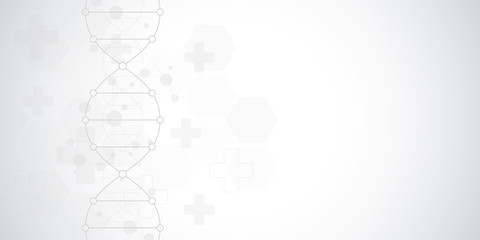 DNA strand background and genetic engineering or laboratory research. Medical technology and science concept.