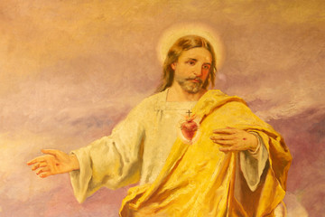 PALMA DE MALLORCA, SPAIN - JANUARY 29, 2019: The painting of Heart of Jesus in the church Iglesia de Santa Teresa de Jesus.