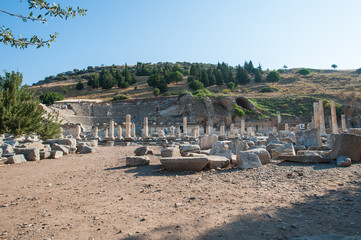 Ruins of the ancient city Ephesus, the ancient Greek city in Turkey, in a beautiful summer day
