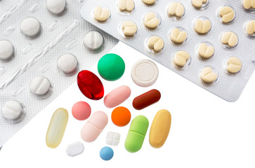 Pills, Tablets isolated on a white background.