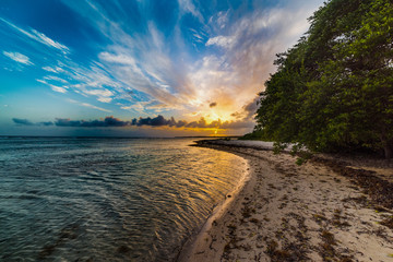 Beautiful sunset in Bois Jolan beach in Guadeloupe