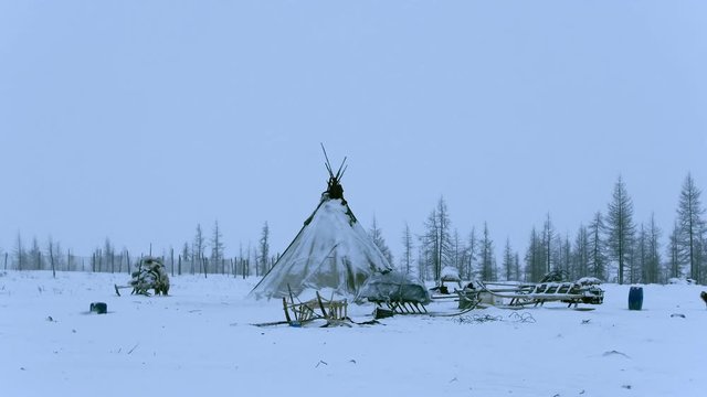 A yurt in winter tundra