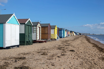 Obraz na płótnie Canvas Beach huts at Thorpe Bay, Essex, England