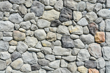Assorted stones in wall texture background. Modern building material