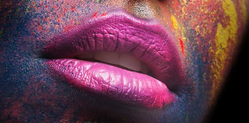 Fotobehang Sexy pink lips of woman with creative makeup © Prostock-studio