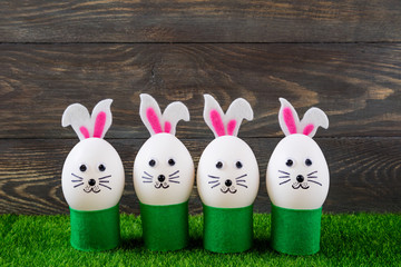 Funny easter eggs cute bunny. Creative Easter egg decoration ideas with easter bunny. Happy Easter