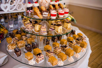 The bright cupcakes are laid out on the trays