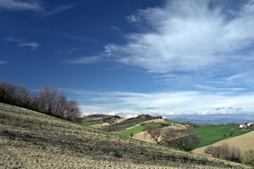 countryside,italy,spring,mountains,horizon,blue,sky,cloud,nature,agriculture,hill,field,green