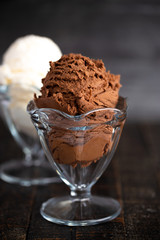 Chocolate and Vanilla Ice Cream Sundaes in Glass Bowls