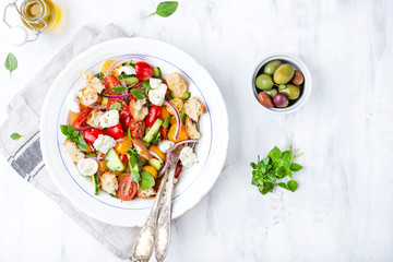 Italian traditional salad panzanella with fresh tomatoes and bread