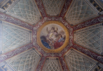 Fresco painting on the ceiling of the Cupola of the Cappella del Santissimo Sacramento in Mantua Cathedral dedicated to Saint Peter, Mantua, Italy