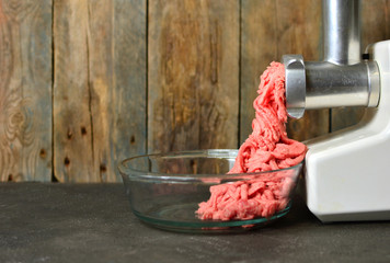 Minced beef meat from the meat grinder