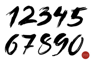 Vector set of calligraphic ink numbers. Design elements, brush lettering.