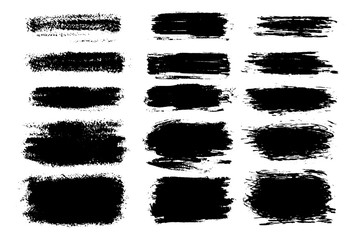 Vector set of hand drawn brush strokes and stains. One color monochrome artistic hand drawn backgrounds and graphic resources.