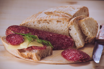 Sandwiches with salami and cheese