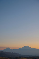 evening clear sky without clouds over Ararat, the sacred mountain of Armenia.