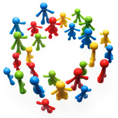 Colorful painted group of people figures on white background