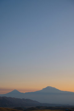 evening clear sky without clouds over Ararat, the sacred mountain of Armenia.