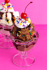 Chocolate and Vanilla Sundae on a Pink Background