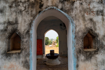 View through archway of Jahangir Mahal or Raja Palace Inside Orchha Fort Complex
