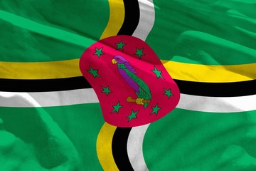 Waving Dominica flag for using as texture or background, the flag is fluttering on the wind