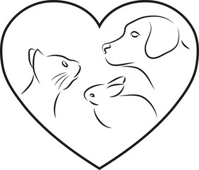 Herz mit Hund, Katze und Kaninchen, Tierarzt Logo