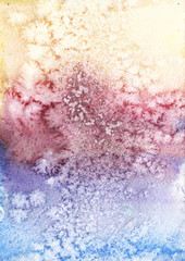 Abstract background. Colorful bright watercolor texture. Splashes, drops of paint, paint smears. Hand drawn illustration