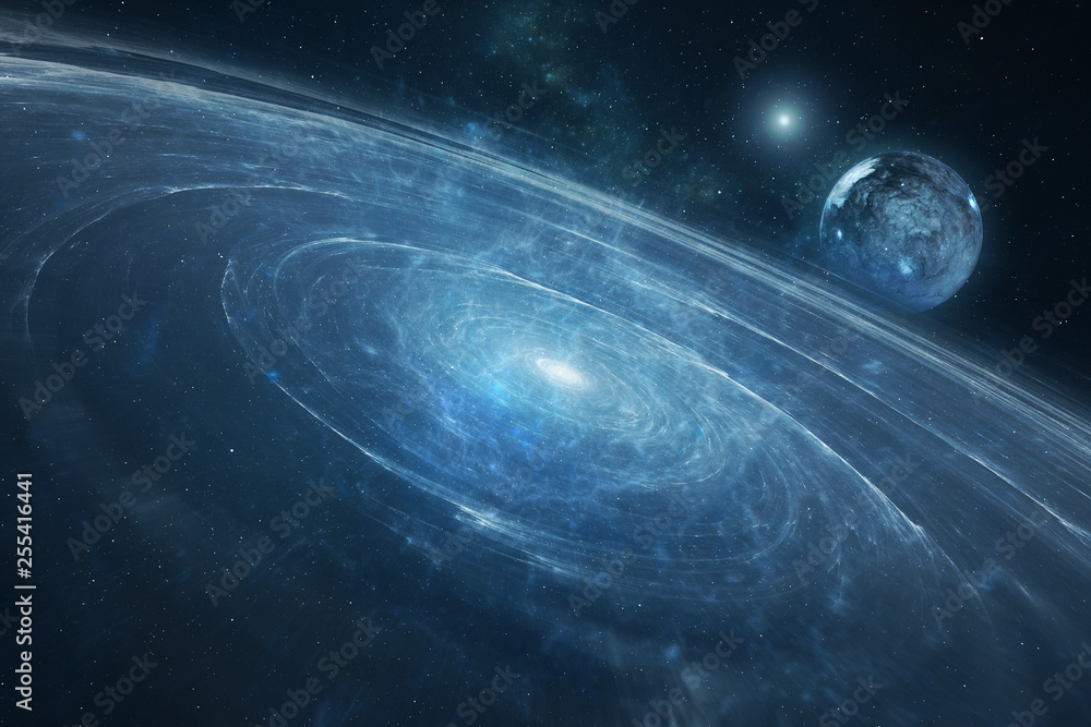 Wall mural universe with a spiral spinning galaxy in the center