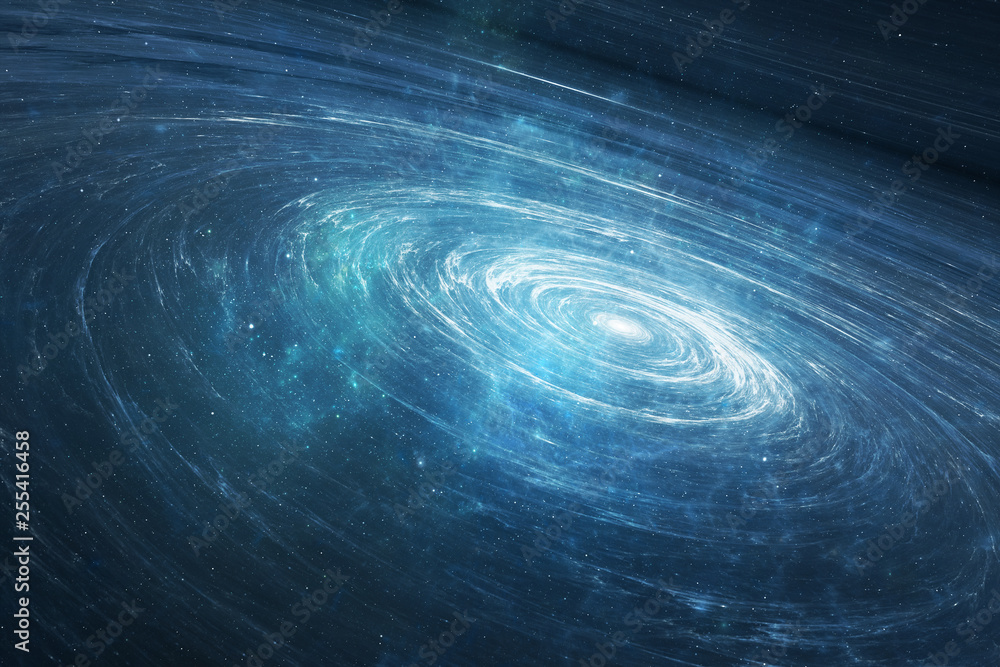 Wall mural universe with a spiral spinning galaxy in the center