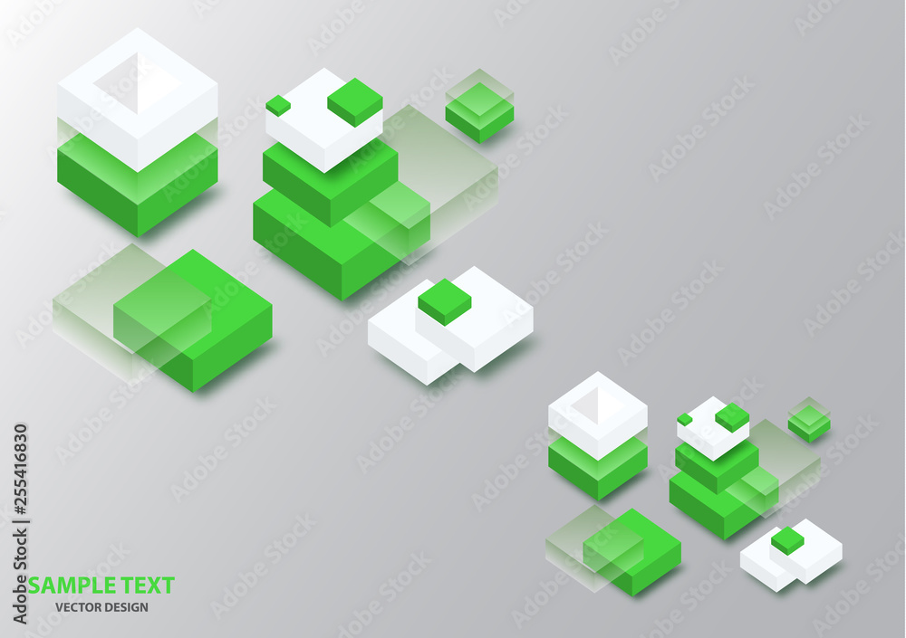 Poster blockchain concept banner. isometric blocks, cubes connect with each other and form cryptochains. ve