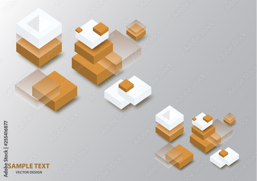 Poster blockchain concept banner. isometric blocks, cubes connect with each other and form cryptochains. ve