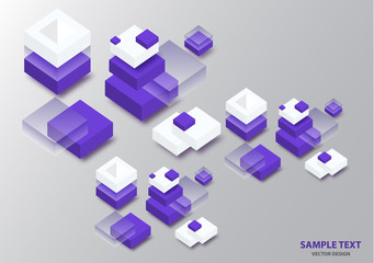 Blockchain concept banner. Isometric blocks, cubes connect with each other and form cryptochains. Vector abstract technology background for your design.