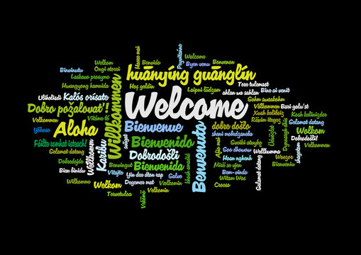 Word Tag Cloud, shows equivalents of 'Welcome'