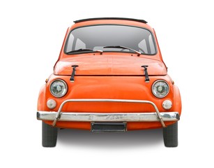 Obraz na płótnie Canvas Classic Italian mini car front view isolated on white