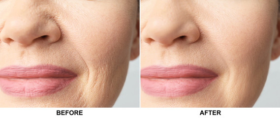 Beautiful older woman, closeup of lips