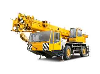 Yellow mobile crane truck