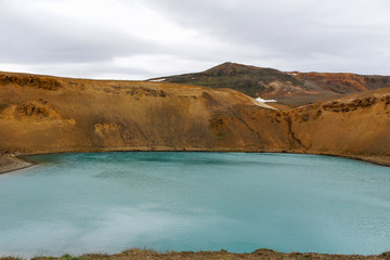 Vitti lake on Iceland at Krafla volcano with turqoise water