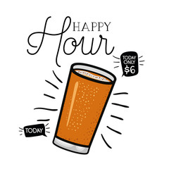 happy hour label with beer isolated icon