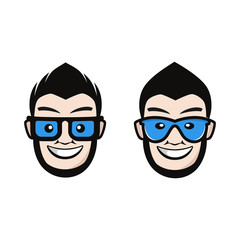 head with blue glasses
