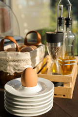 Boiled egg for healthy breakfast in the greek hotel.