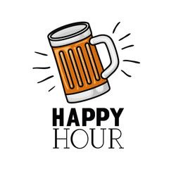 happy hour label with beer isolated icon