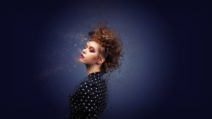 Fashion model girl portrait with colorful powder make up Beauty woman with bright color makeup Art...