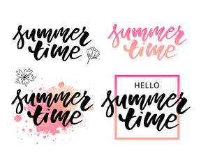 Vector illustration: Brush lettering composition of Summer Vacation isolated on white background. Set