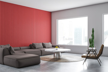 Red and white living room corner