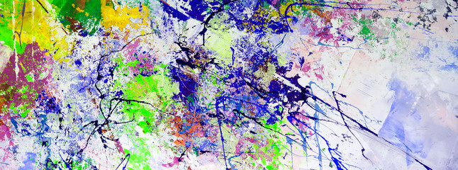 Multicolored abstraction of splashes of acrylic paints. On a white background.