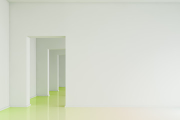 Empty white gallery interior with doorways