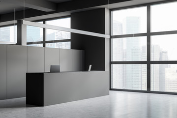 Corner of gray office reception hall